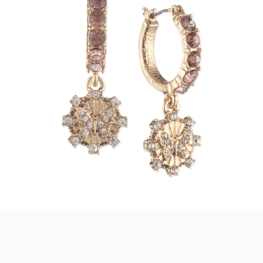 NWT Marchesa Gold-Tone Pave Butterfly Charm Pink Crystal Hoop Earrings